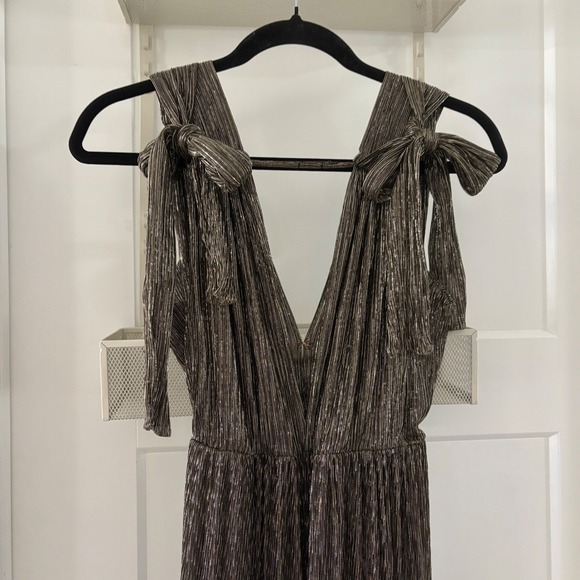 SABINA MUSAYEV Helena Metallic‎ Tiered Maxi Dress Silver Bronze sz Small No Belt - Picture 6 of 7